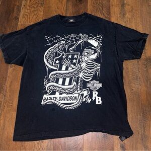 Harley-Davidson Rusty Butcher Black Tee with Skeleton and Snake Graphic